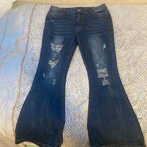 Ripped flare leg jeans